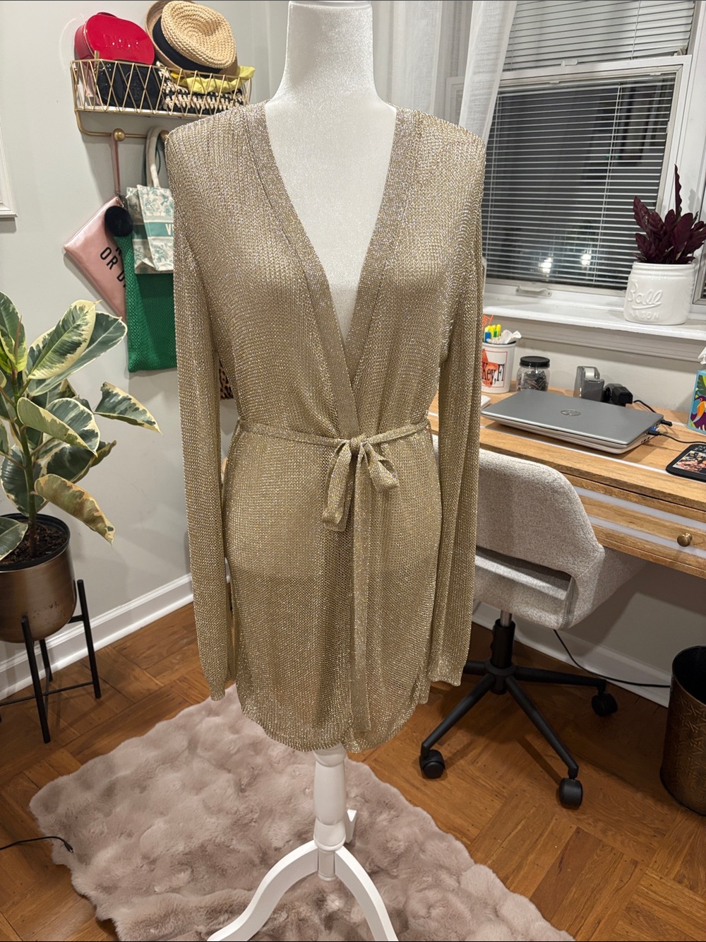 Lioness Metallic Gold Wrap Mini Dress with Tie Waist - Picture 1 of 4